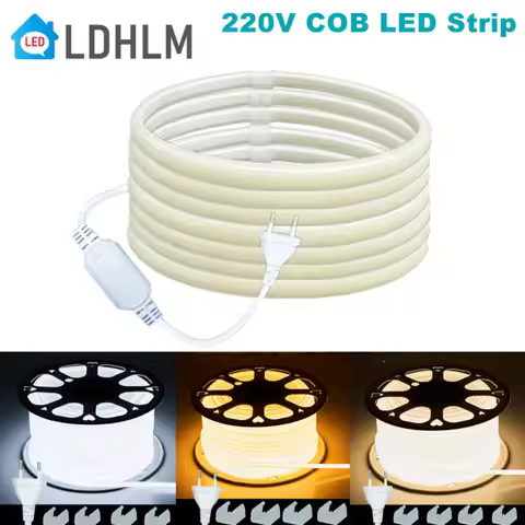COB LED Strip Light 288leds/M 220V EU Plug RA90 warm white 3000K 4500K 6500K Flexible LED Tape For B