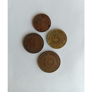 Old Coins Collection/Foreign-Germany ( Pre-Euro ) -Unique Set x 4 Coins - 1P, 5P, 10P (1950 ) and 2P