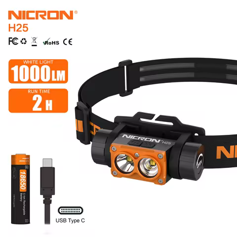 NICRON H25 Twin Engine Rechargeable Aluminium Headlamp