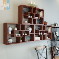 Wall-Mounted Storage Rack, Wall-Hanging Display Shelf, Purple Clay Teapot Tea Set Grid Rack, Multi-T