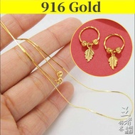 emas 916 original subang telinga perempuan Gold transfer beads leaf  earrings temperament earrings f