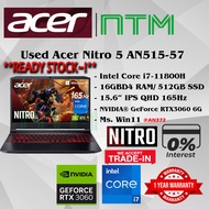 #AN372 USED ACER NITRO AN515-57 Gaming Laptop intel i7-11800H 16GB DDR4 512GB SSD NVIDIA RTX3060 RTX