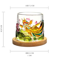 Painted Embossed Koi Turning Glass Whiskey Glass Treat Guest Housewarming Wine Glass #G4. 21d #