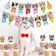 Pet Cat Birthday Party Decoration Supplies Pet Birthday Decoration Cat Birthday Pull Flag Cake Plug-