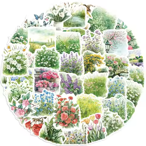 50pcs Watercolor Summer Clip Art Stickers Flower Graffiti Waterproof Decoration DIY Luggage Computer