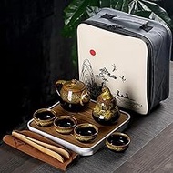 BJDST Portable Tea set include 1 Teapot 4 Teacups 1 Tea caddy teapot kettle,Chinese Travel Ceramic Portable Teaset with bag