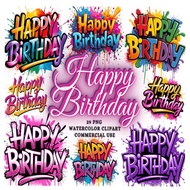 Iron-On Patch Happy Birth Day Graphic Letters.f.333 Easy To Iron Can Be Attached Any Fabric.