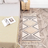 Cotton Linen Carpet with Cotton Threads, Coffee Table Rug, Bedroom Tassel Woven Tufted Nordic Living