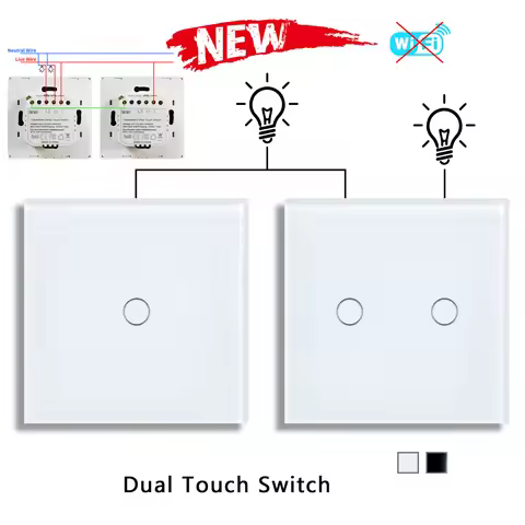 Two Way 1gang 2gang Wall Touch Dual Switch EU Standard Light Switch With Tempered Glass For Bedside