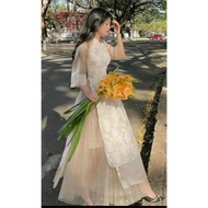 NTV CLOTHINGS Long sleeve chiffon floral ao dai set 110 Ao Dai Vietnam Ao Dai Muslimah