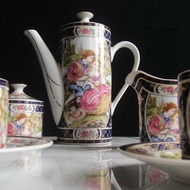 【老時光 OLD-TIME】早期二手日本精緻美圖茶具組(5杯5盤兩壺一罐