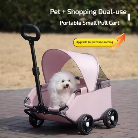 Pet Stroller Portable Dog Pram 4 Wheels Pet Travel Carrier Stroller with Sun Cover Breathable for Sm