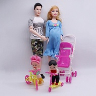 5-Person Family Couple Combination=11.5" Pregnant Doll MomDaddyGirlBoyBaby Bike Scooter For Barbie Game Kids' Christmas Gift