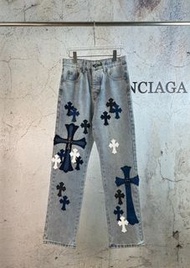 Chrome hearts  倫敦牛王銀飾拼皮限定牛仔褲長褲