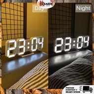 LED Jam Dinding /Meja Modern Digital 3D White LED Wall Clock Alarm Clock Snooze 12/24 Hour Display U