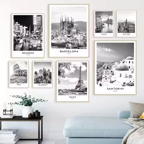 Santorini Barcelona Las Vegas LA Paris NY Wall Art Canvas Painting Nordic Poster And Print Pictures 