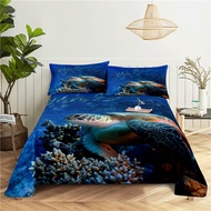 สัตว์ทะเลที่สวยงาม0.9/1.2/1.5/1.8/2.0M ผ้าปูที่นอนลายเรียบเตียงโพลีเอสเตอร์พิมพ์ดิจิตอลพร้อมปลอกหมอน