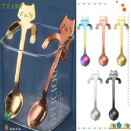 TEAMY 1/4pcs Mini Cat Coffee Spoon, Cute Design Stainless Steel Stainless Steel Teaspoon,  Tableware
