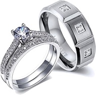 Couple Rings Matching Rings White Gold Plated 1CT AAA CZ 2pcs Women Wedding Ring Sets for Him and He