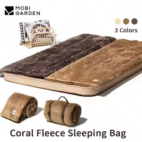 MOBI GARDEN -10℃~15℃ Outdoor Warm Sleeping Bag Spliced Coral Fleece Thickening Autumn Winter Camping