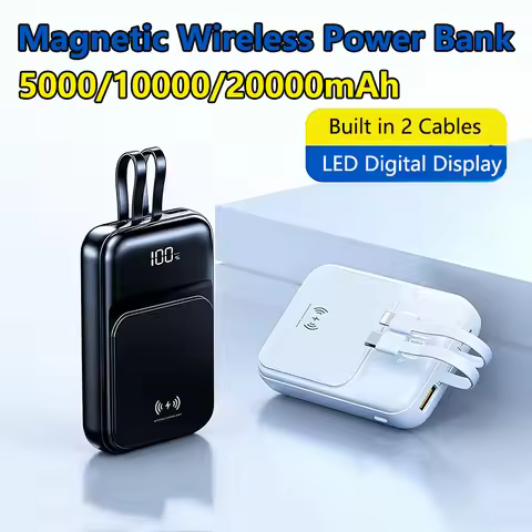 20000mAh Magnetic Power Bank Wireless Portable Charger External Battery with Cable for Magsafe for i