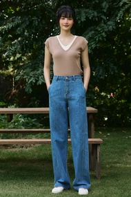 TBY Jeans กางเกงยีนส์ผู้หญิง ขากระบอกเอวสูง ปลายขาพับใหญ่ (T3152)