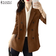 ZANZEA Women Korean Lapel Collar Long Sleeves Double-Breasted Blazer