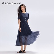 GIORDANO WOMEN Hollow puff sleeve crinkle dress 18465204