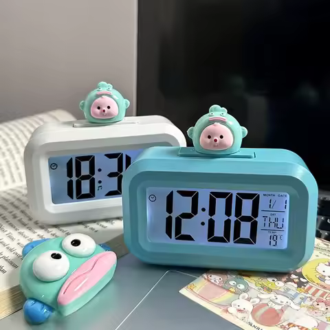 Sanrio Digital Alarm Clock Mini Hello Kitty Desk Clock with Night Light Kuromi My Melody Cartoon Dig