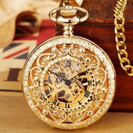 Gold Necklace Watch Steampunk Mechanical Pocket Watch With Chain Hollow Hand-winding Pendant Clock Men Women Gold Bronze Gift SAYUE