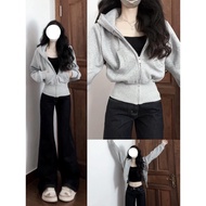 winter jacket woman jacket woman autumn jacket woman Gray Slim-fit Hooded Sweatshirt - Korean Style 