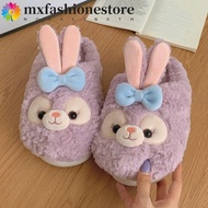 MXFASHIONE Cartoon Plush Slippers, Bow 3D Bunny Warm Fur Slippers, Cute Anti Slip Full/Half Pack Flu