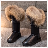 Oversized Fox Fur Boots - Casual Winter Snow Boots with Natural Fox Fur & Genuine Cow Suede Lining |