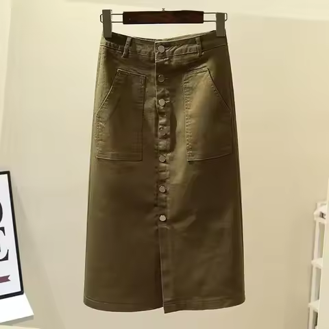 Vintage Skirt Women Slit Package Hip A-line Skirts Female Elegant Fashion Skirt Lady Elastic High Wa