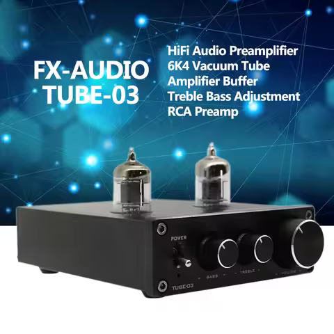 Black TUBE-03 Mini HiFi Audio Preamplifier 6K4 Vacuum Tube Amplifier Buffer Treble Bass Adjustment P