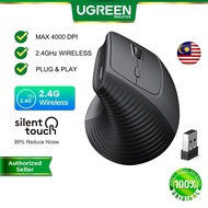 UGREEN Vertical Wireless Mouse 2.4G Ergonomic 4000DPI Optical Tracking Silent Click for Laptop Table