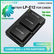 Bộ 2 Pin LP-E12 + Sạc Đôi RAVPower Cho Canon EOS M10 EOS M6 EOS M50 EOS M100 EOS M200 EOS 100D EOS 2