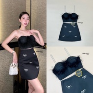 Miralyn6 Set Of Spaghetti Strap Top With Large Diamonds At The Chest Decorated With Feathers Very Ti