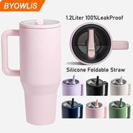 Byowlis 40oz Flip Straw Tumbler Leakproof 1200ml sleek Tumblr Cold water bottle Portable Insulated t