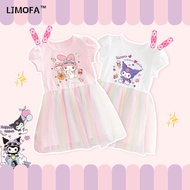 LJMOFA 2-10yrs Kids Girl's Fashionable Dress Trendy Summer Dress Children'S Kuromi Princess Dress fo