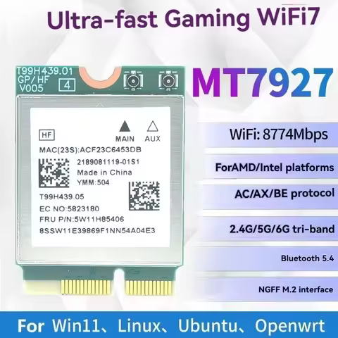 FOR MT7927 Wifi7 Card 8774M Tri-Band 2.4G/5G 6G Wireless Wifi Network Card Bluetooth 5.4 Gigabit Ada
