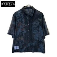 Alexander McQueen 【BY MCQ】海軍藍全印花薄紗開領襯衫 【二手】