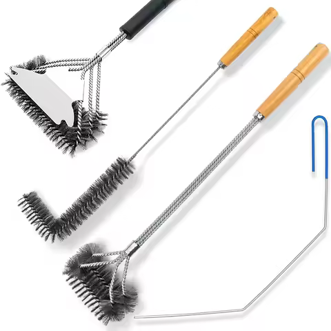 4Pcs Brass Bristles Fryer Cleaning Tools L Shaped Fryer Cleaning Brush Deeping Fryer Cleanout Rod Lo