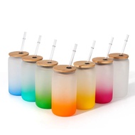 12OZ 16OZ Gradient mug Frosted Sublimation mug can glass coke mug with bamboo lid and straw coffee m