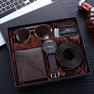 QuXis 2022 New Men S Gift Set นาฬิกาห่อสวยงาม + แว่นกันแดด + นาฬิกา + กระเป๋าสตางค์เข็มขัดชุด Creative Combination Set