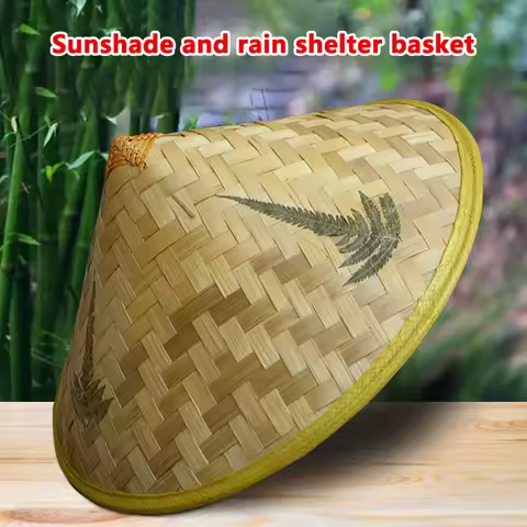 Chinese Retro Bamboo Rattan Fisherman Hat Handmade Weave Straw Bucket Hat Tourism Rainproof Conical 