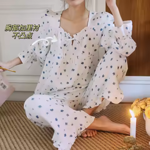 Women's Princess Polka Dot Pajama Sets.Vintage Ladies Girls Big Turn Down Collar Pyjamas set Dots Sl