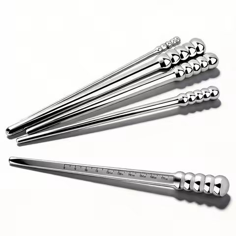FRRK Solid Stainless Steel Beaded Urethral Plug Urethral Sound Dilator Smooth Polished Prostate Mass