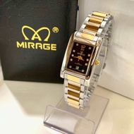 JAM TANGAN WANITA SEGI EMPAT/PETAK MIRAGE 7062 ORIGINAL || Warna Kombinasi. Stainless Steel 100% Tah