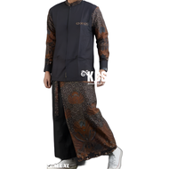 Setelan Koko + Sarung Celana Batik Lengan Panjang Baju Koko Hitam Fashion Muslim Pria Dewasa Terbaru